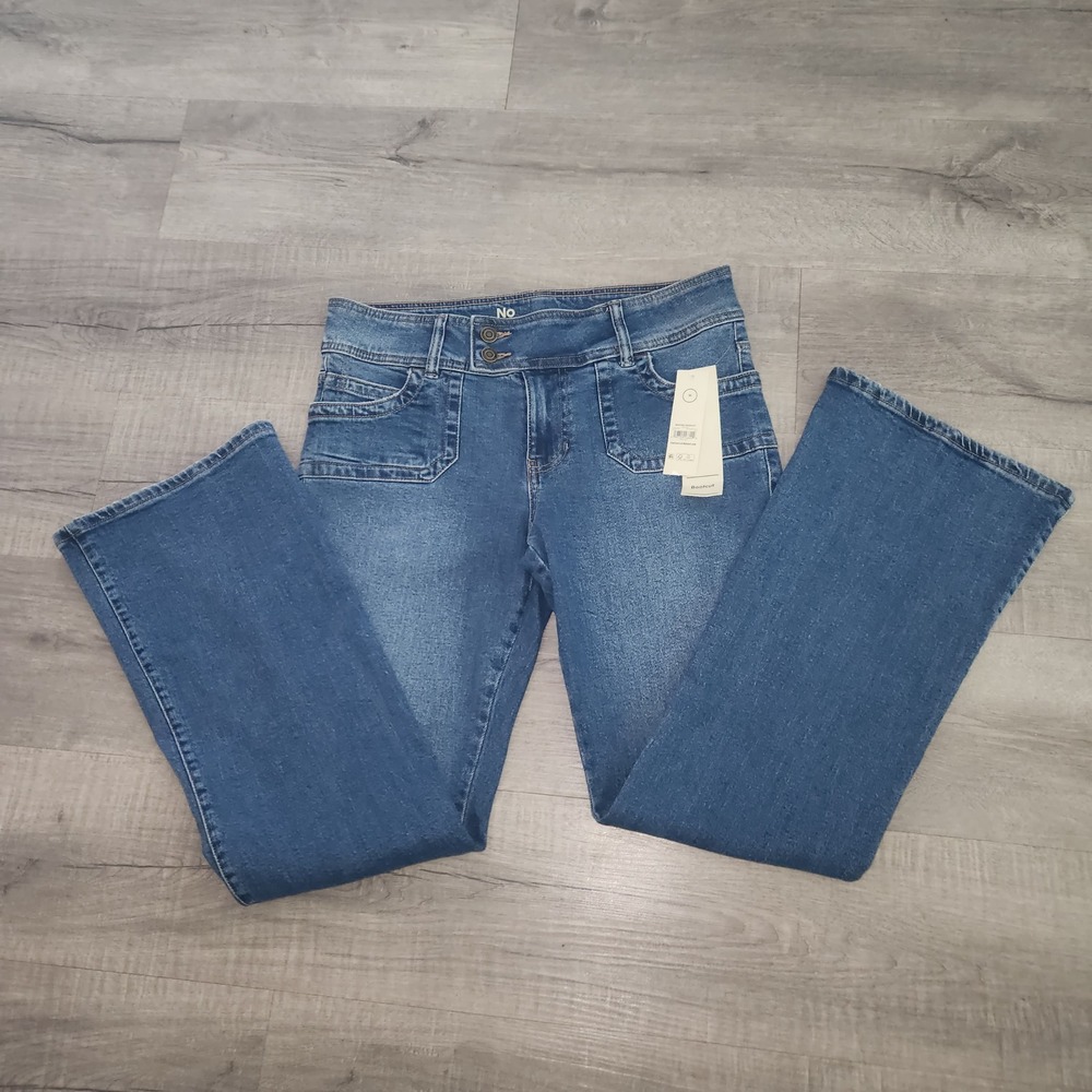 No‎ Boundaries Extend Tab Bootcut Jeans Blue Dark Wash Sz 10 Front Patch Pockets